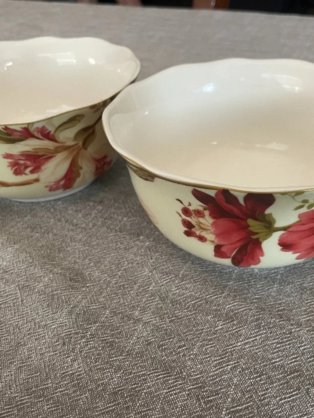 (2) 222 Fifth LUTECE Cereal/Soup Bowls Matches Fleur Rouge Butterfly!